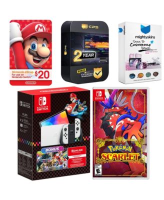 Switch OLED Console Mario Kart 8 Bundle with Pokemon Scarlet, Nintendo $20 eShop Gift Card, MightySkins Console and Controller Skin Voucher,