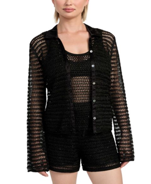 Женская рубашка GUESS Bella Embellished Knit, цвет: Угольно-чёрный разноцветный