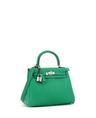 Pre-Owned Hermes Kelly 25 Handbag Green Swift with Palladium Hardware