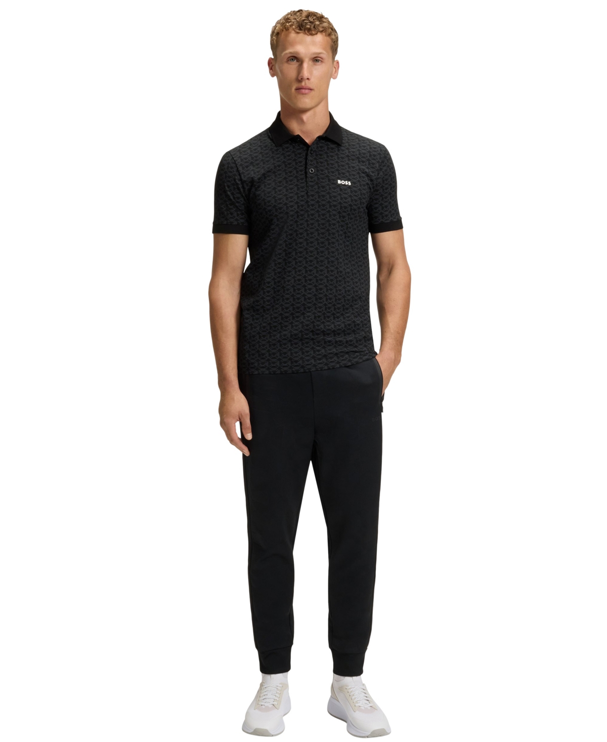 Hugo Boss Boss By  Men's Stretch Cotton Printed Paddy Polo Shirt In Black