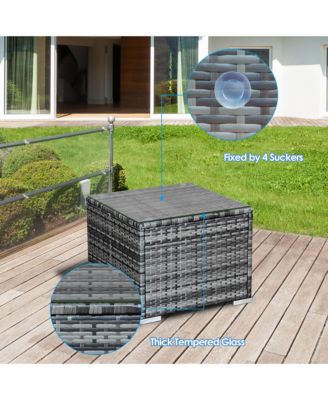 3PCS Rattan Patio Conversation Furniture Set Outdoor Yard w/ Navy Cushion