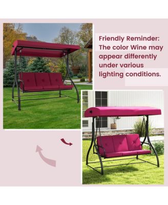 Converting Patio Swing Chair Porch Swing Bed with Adjustable Canopy & Thickened Cushion