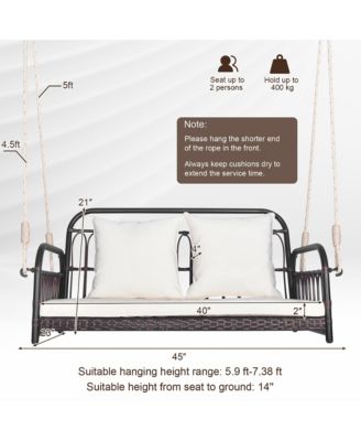 Wicker Porch Swing 2-Person Outdoor Patio Hanging Chair w/ Cushions