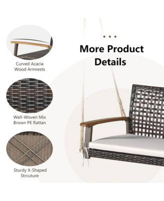 2-Seat Rattan Porch Swing Chair Outdoor Wicker Swing Bench W/ Seat Cushion Red