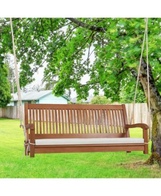 2-Seat Patio Hanging Wooden Porch Swing Bench w/ Cushion & Hanging Ropes