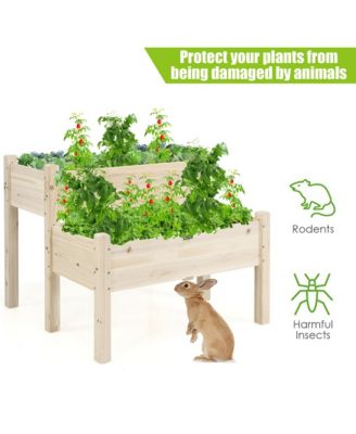 2 Tier Wooden Raised Garden Bed Elevated Planter Box w/Legs Drain Holes