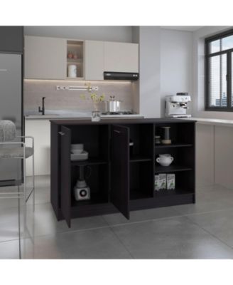 Mars Kitchen Island Two Cabinets, Three Open Shelves, Black Wengue