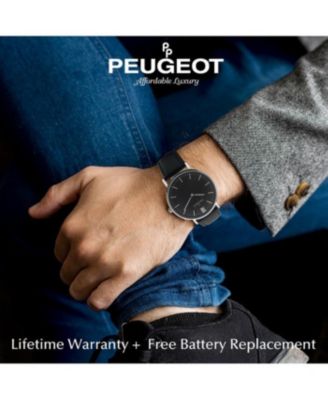 Men's 40mm Black Dial Silver Super Slim Case Leather Strap Watch