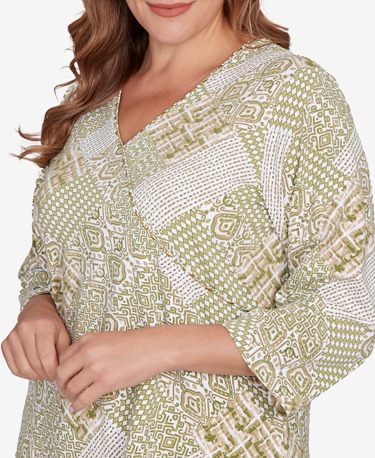 Hearts Of Palm Plus Size Embellished Printed Stretch Jersey Top