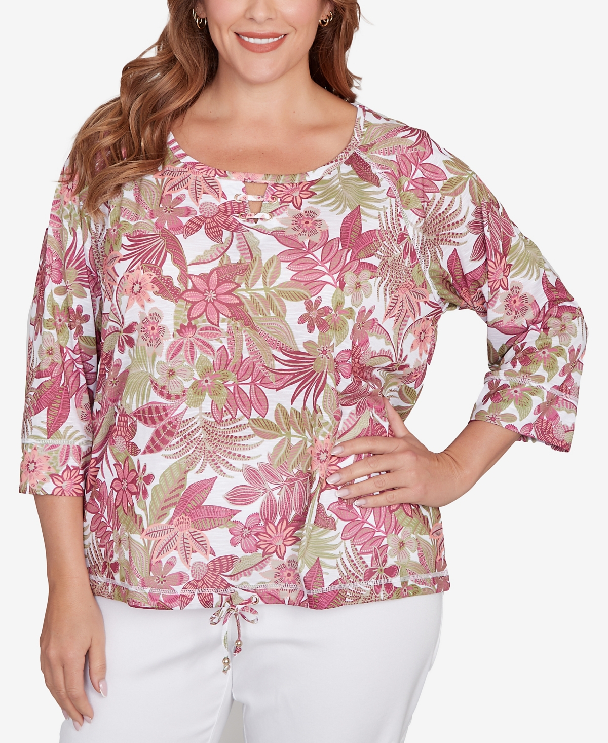 Plus Size Printed Jungle Ivy Slub Top - Berry Multi