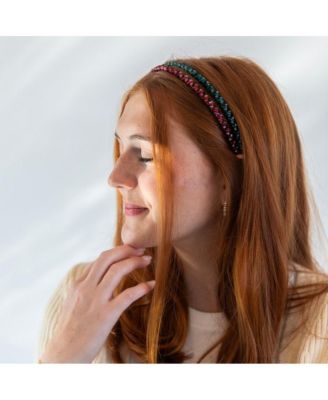 Thin Beaded Headband Set - Red + Green