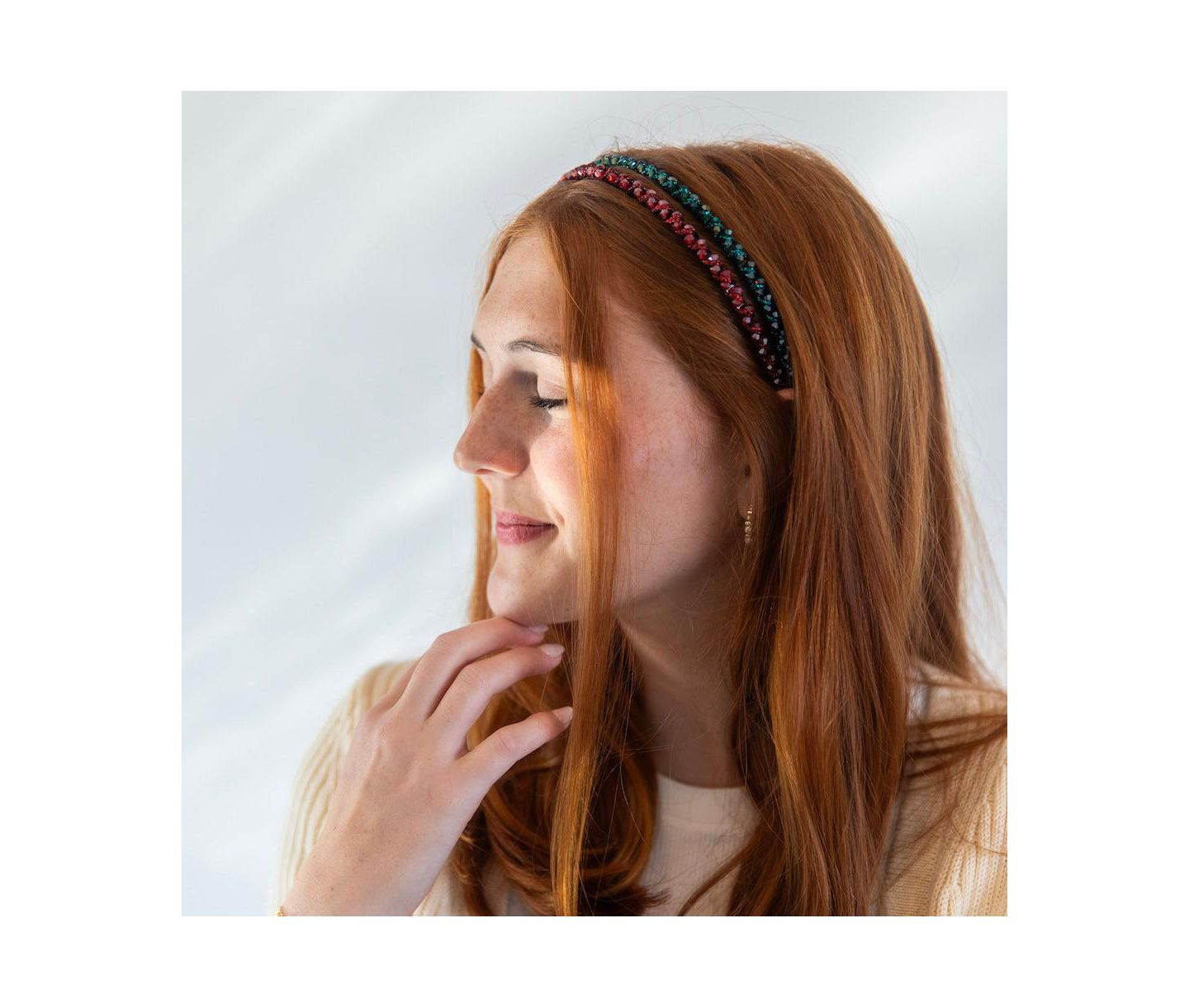 Женские аксессуары Headbands of Hope Thin Beaded Headband Set - Red + Green, цвет: Красный зелёный — фото 3