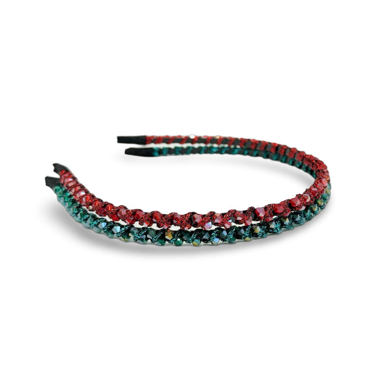 Thin Beaded Headband Set - Red + Green - Red green