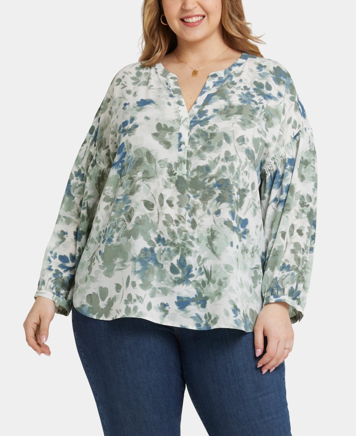 Nydj Plus Size Paulina Peasant Blouse In Blue