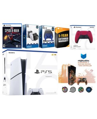 Playstation 5 Slim Disc with Spider-Man: Miles Morales, Extra Gray Camo Controller, Gamer Kit, Charge Dock and MightySkins Decal Voucher + 1 Year