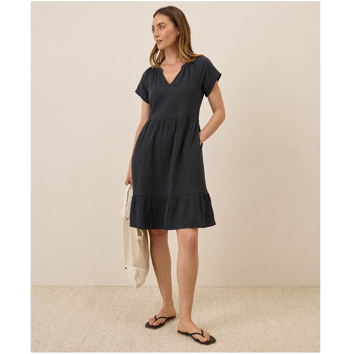 Women's Organic Cotton Coastal Double Gauze Breezy Dress - Sungold
