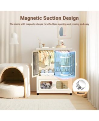 Stackable Storage Bins, Plastic Collapsible Storage Containers with Doors, Wheels and Hanging Rods, Large Lidded Closet Organizers Cabinet for Home Office