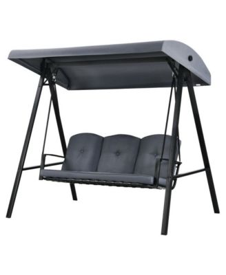 Outdoor 3-Seat Porch Swing with Adjust Canopy and Cushions