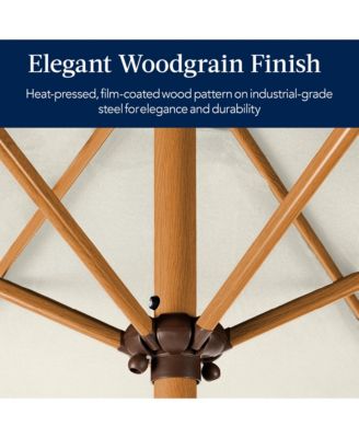 10ft Outdoor Woodgrain Pattern Steel Market Patio Umbrella w/ Crank, Tilt