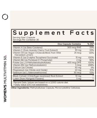 Women's Multivitamin 50 - Essential Vitamins for Women Over 50, Methylated Folate, Magnesium, Selenium, Vitamin B6 B12 Vitamin D3 30 Capsules