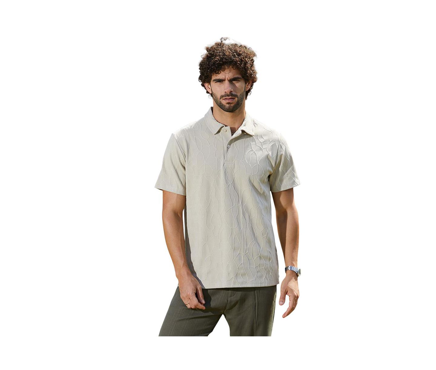 Мужская футболка Cahoot Campus Sutra Cream White Veined-Tactile Polo, цвет: Белый — фото 1