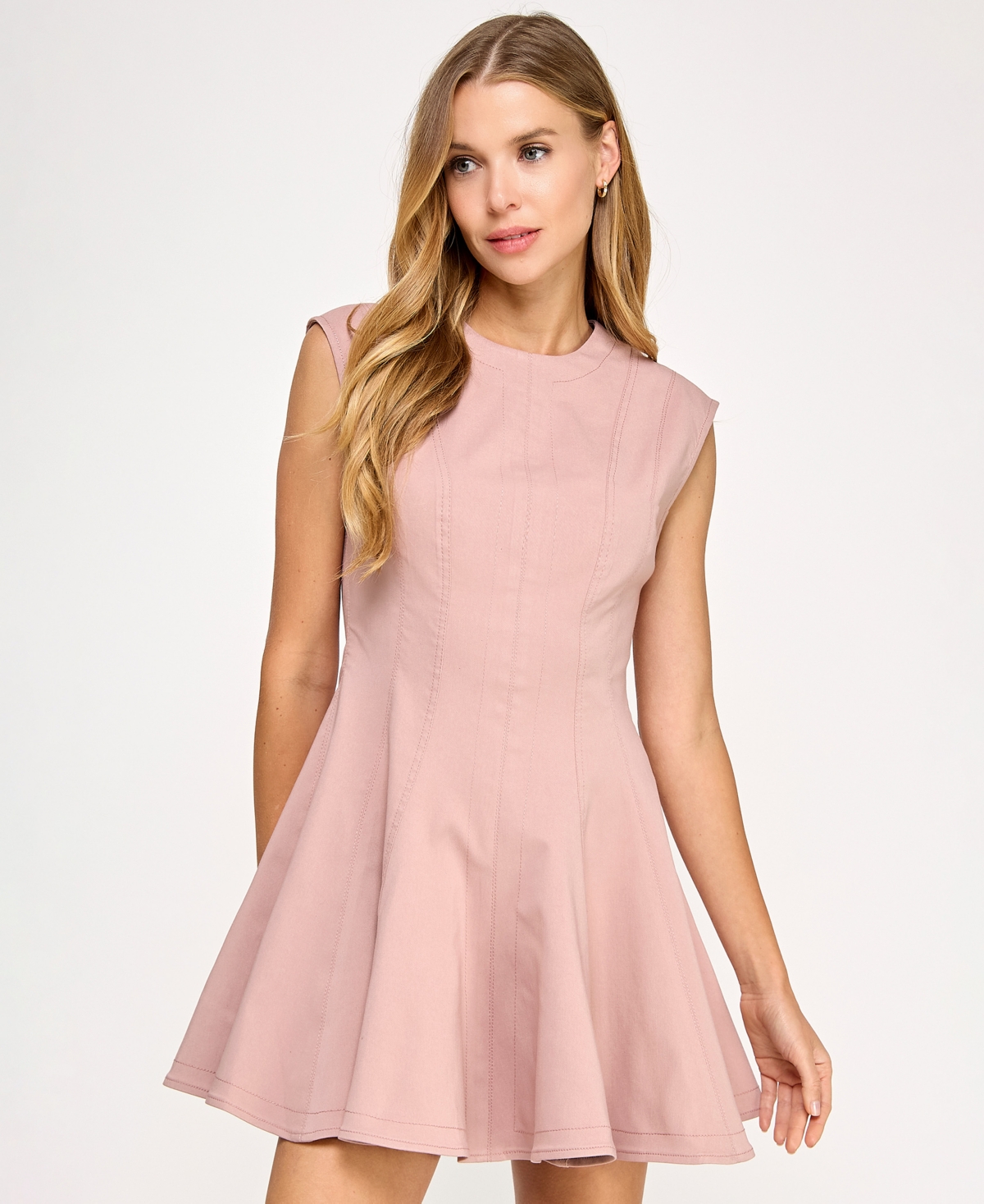 Juniors' Crewneck Short Fit & Flare Dress - Pink
