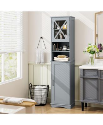 67&amp;#x22;H MDF &amp; Acrylic Board Adjustable Shelves, Water-Resistant Paint &amp; Anti-Tip Design Tall Freestanding Bathroom Cabinet