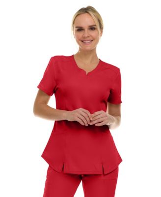 Women's Scrubs V-Neck Notch Fashion Stretch Scrub Top with Two Pockets, Flex Easy Care Fabric, Bubble Gum, Large