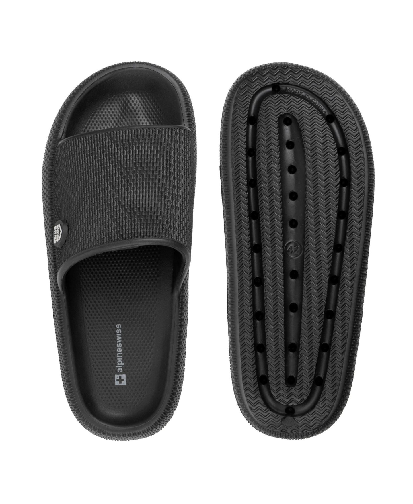 Мужские сандалии Alpine Swiss Omar Slides Pillow Slippers Ultra Cushioned Cloud Slide Sandal, цвет: Чёрный — фото 5
