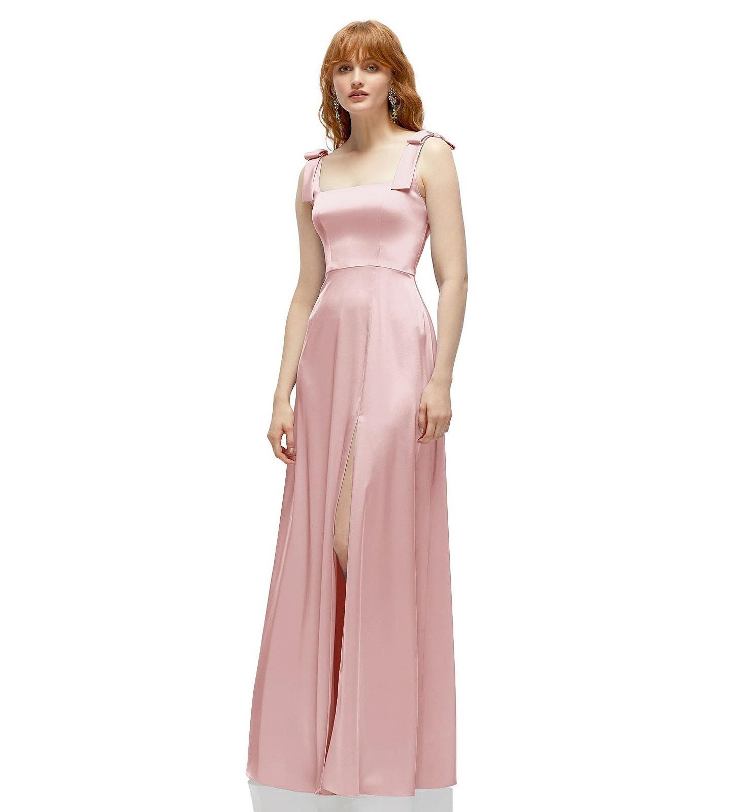 Женское платье After Six Square Neck Fluid Satin Maxi Dress with Bow Straps, цвет: Розовый — фото 2