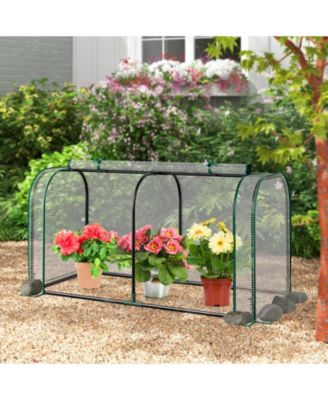 Mini Tunnel Greenhouse with Ventilated Roll-Up Zipper Door for Small Garden Spaces