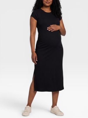 Women's Rib Knit Short Sleeve Raglan Midi Dress - Motherhood