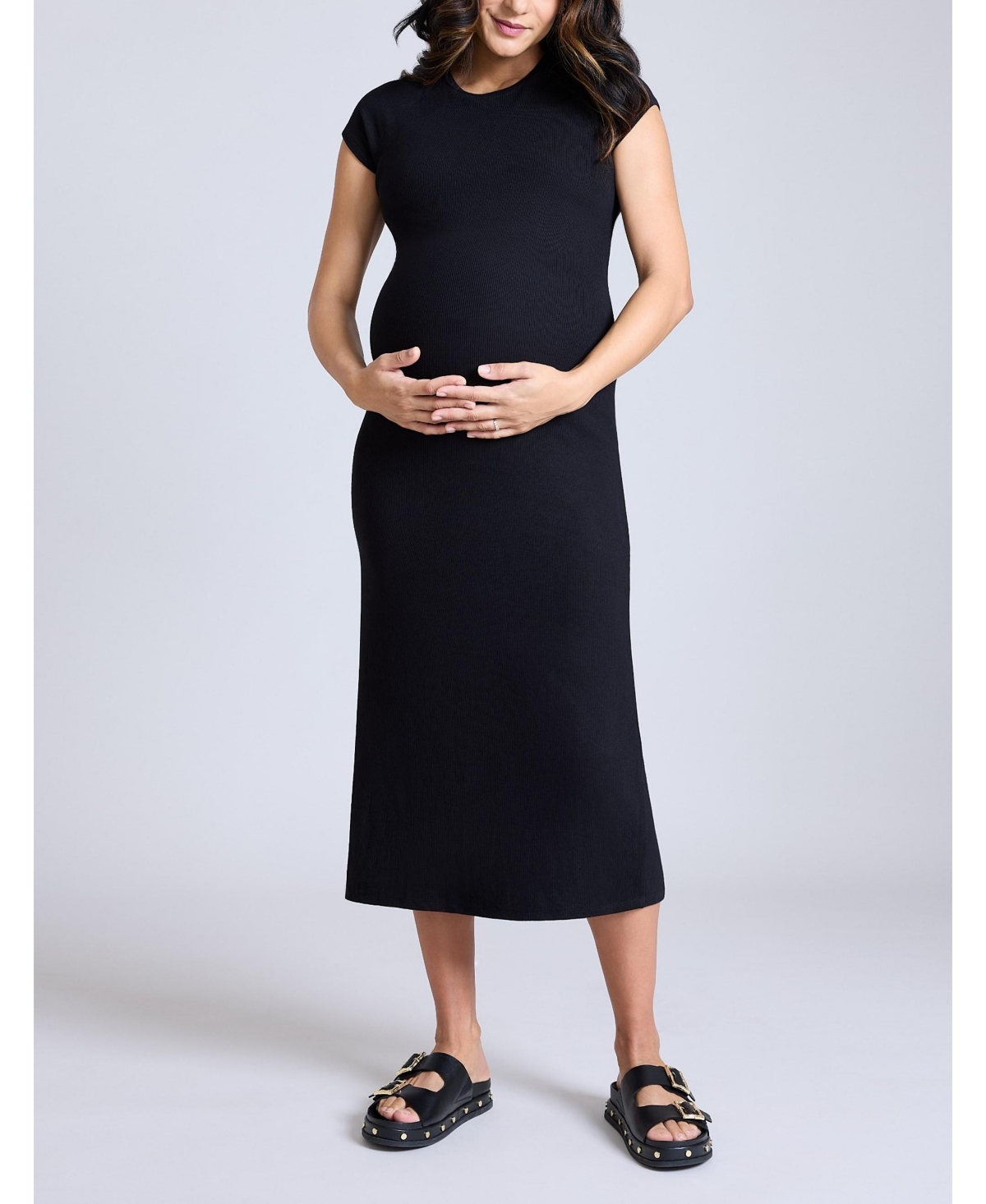 Maternity Rib Knit Short Sleeve Raglan Midi Dress - Motherhood - Skipper blue
