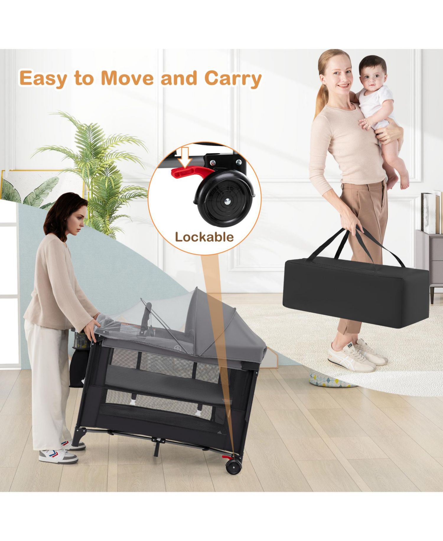 4-Level Adjustable Baby Bassinet with Foldable Design and Plush Mattress Changing Table