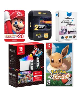 Switch OLED Console Mario Kart 8 Bundle with Pokemon Let's Go, Eevee!, Nintendo $20 eShop Gift Card, MightySkins Console and Controller Skin