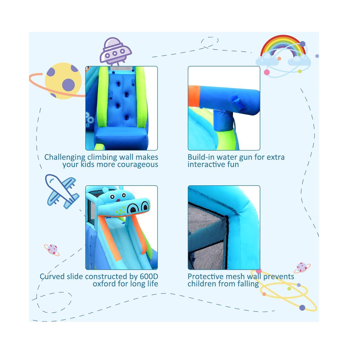 Детская игрушка SUGIFT Hippo Inflatable Water Slide Bounce House with Air Blower, For 2 to 3 Players, Ages 3-10 — фото 8