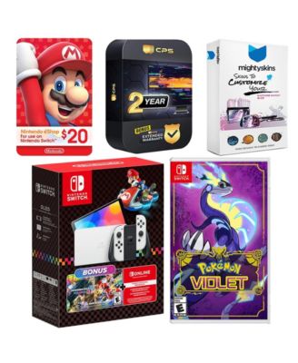 Switch OLED Console Mario Kart 8 Bundle with Pokemon Violet, Nintendo $20 eShop Gift Card, MightySkins Console and Controller Skin Voucher, a