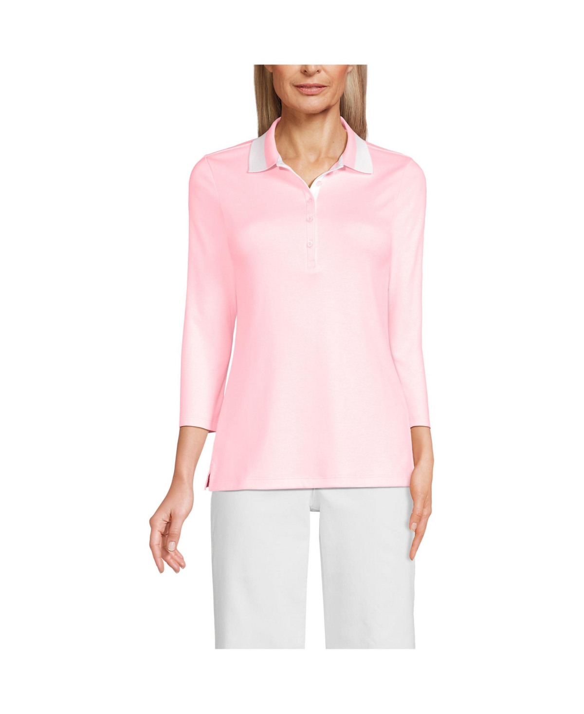 Women's 3/4 Sleeve Supima Cotton Polo Shirt - Simply pink tipped