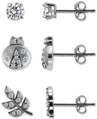 3-Pc. Set Cubic Zirconia Stud Earrings in 18k Yellow Gold over Sterling Silver (also in Sterling Silver), Exclusively at Macy's