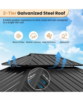 12' x 14' Wood Gazebo, Upgrade Cedar Wooden Frame Gazebo with 2-Tier Galvanized Steel Roof and Outlets for Patio, Backyard, Deck, and Lawn