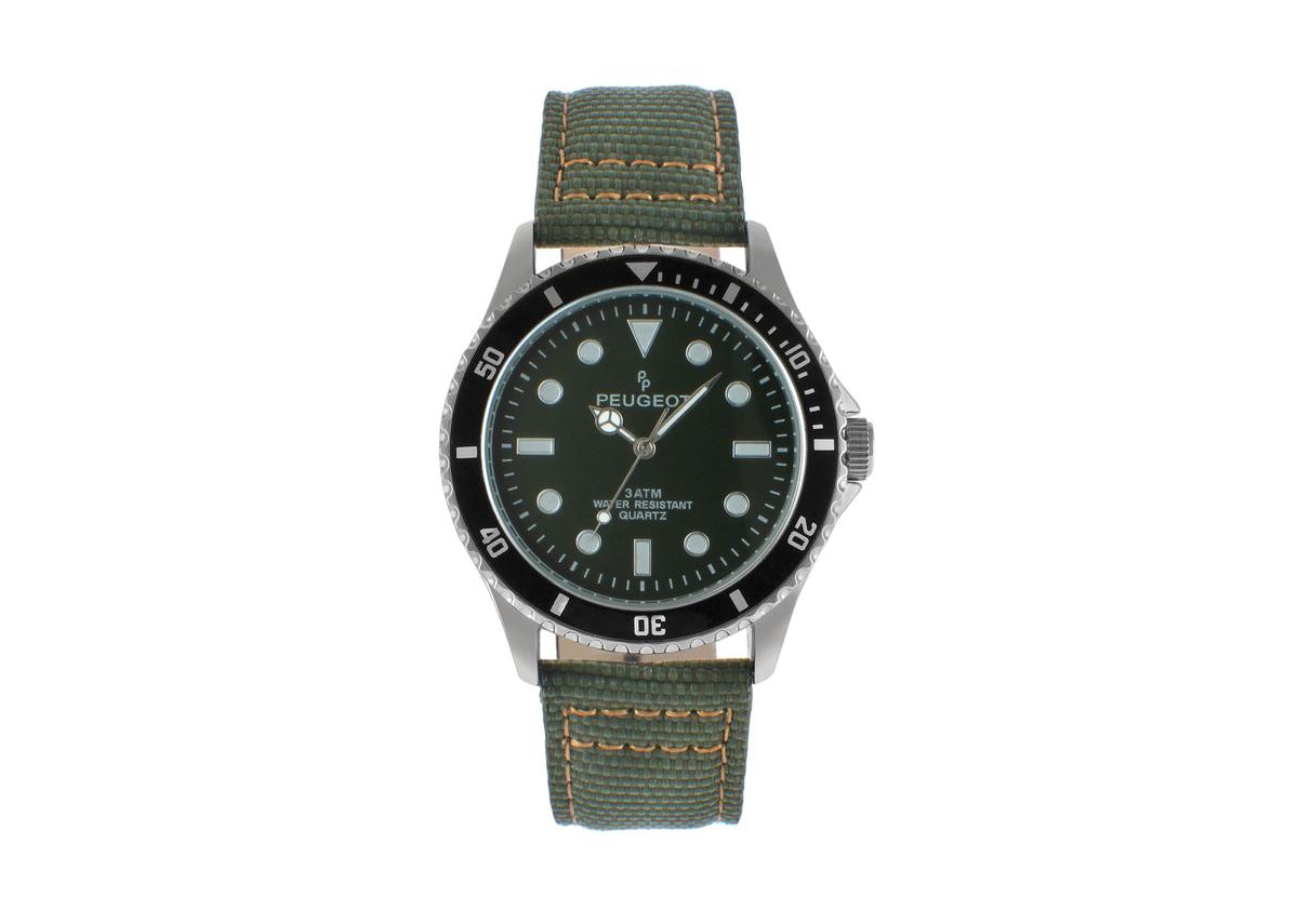 Men's 42mm Sport Bezel Watch with Khaki Green Dial and Canvas Strap