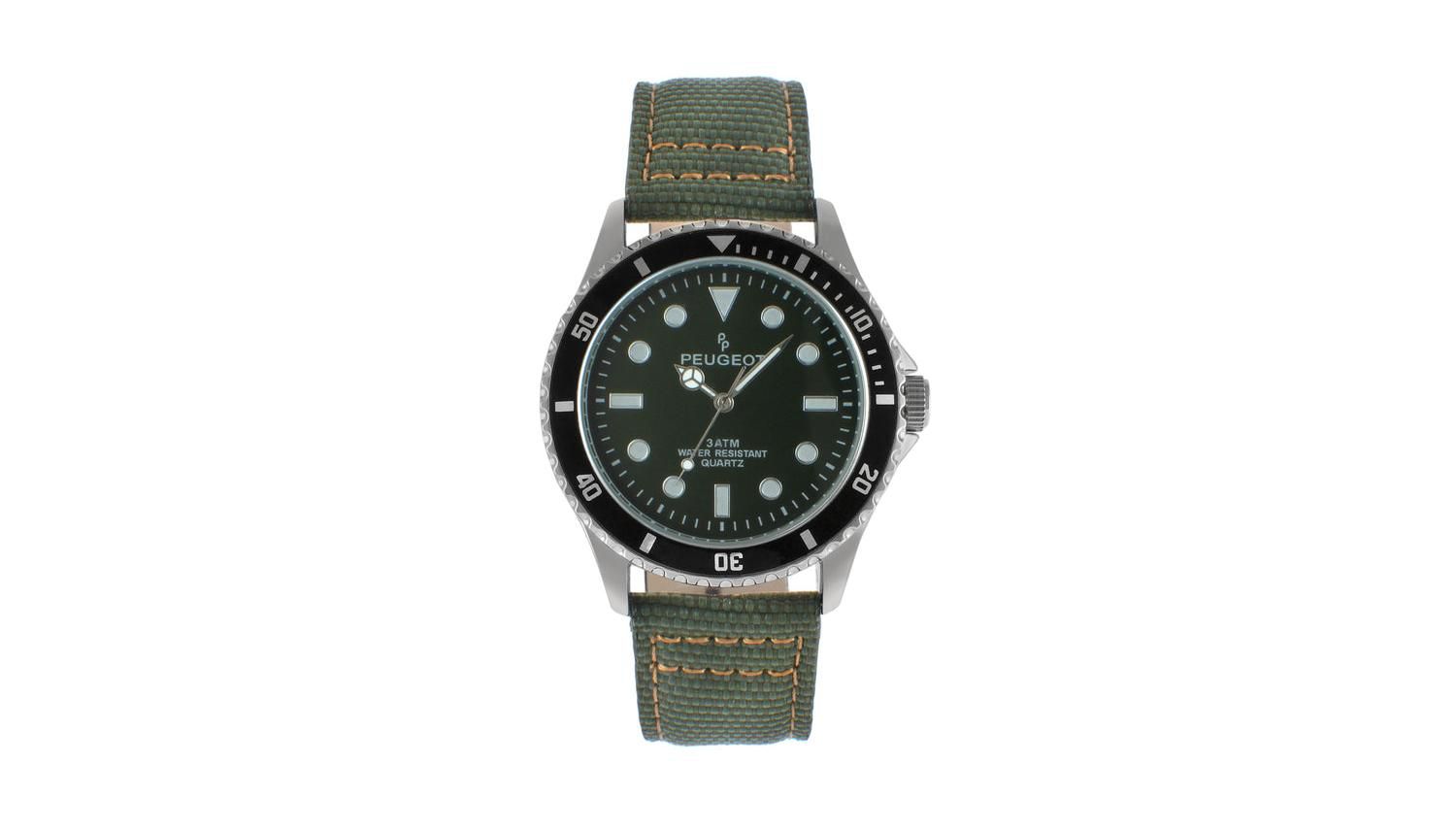 Men's 42mm Sport Bezel Watch with Khaki Green Dial and Canvas Strap