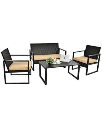 4PCS Outdoor Wicker Rattan Furniture Set Patio Conversation Set With Cushions