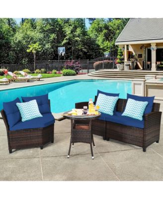 4PCS Patio Furniture Set Outdoor Rattan Sectional Sofa Set w/ Cushions