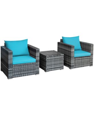 3PCS Rattan Patio Conversation Furniture Set Outdoor Yard w/ Cushion