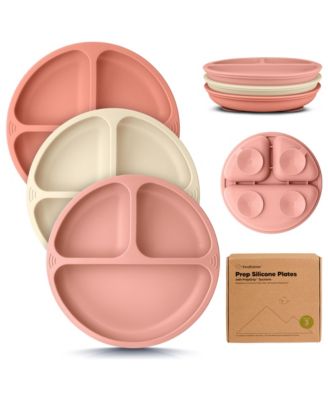 3-Pack Prep Suction Plates for Baby, 100% Silicone Toddler Plates, BPA-Free Divided Baby Plates with Suction