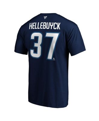 Men's Navy Connor Hellebuyck Winnipeg Jets Authentic Stack Name Number T-Shirt