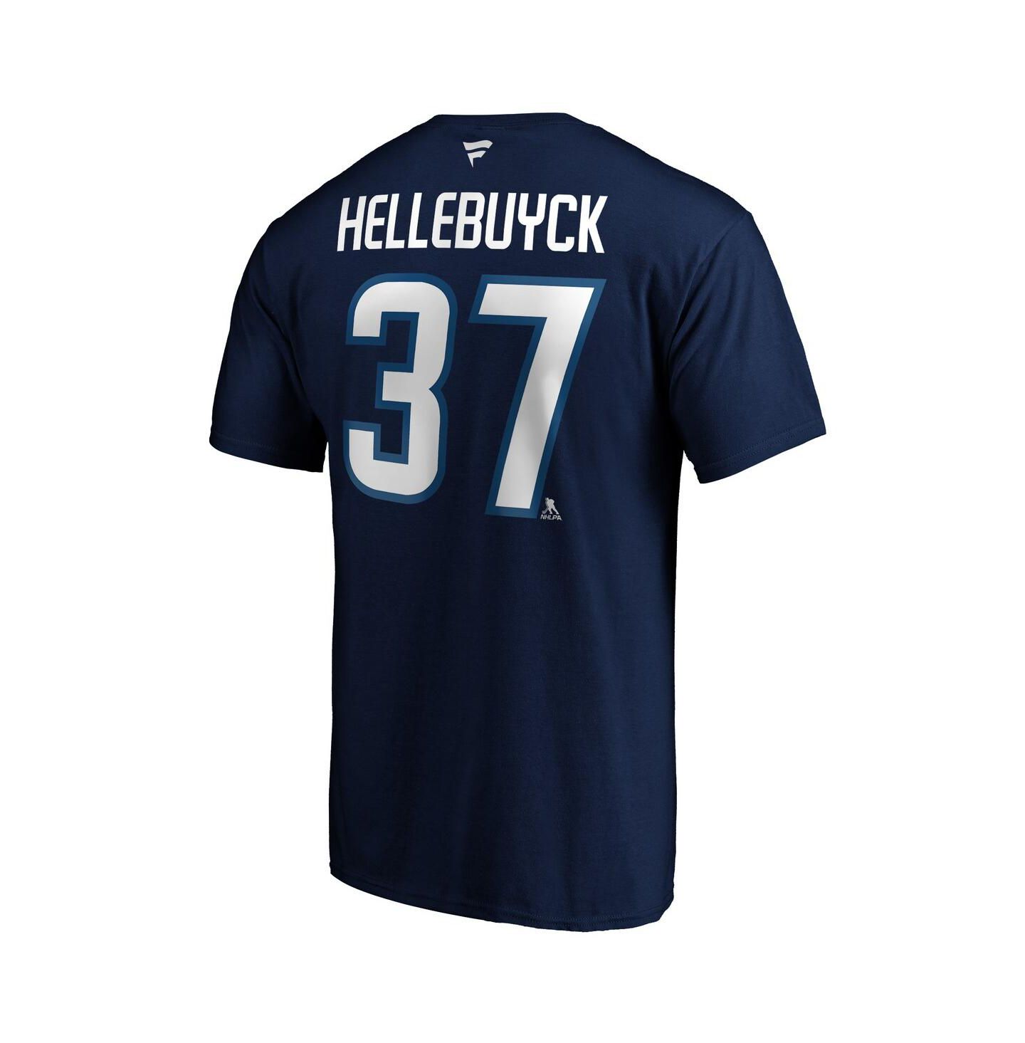 Мужская футболка Fanatics Navy Connor Hellebuyck Winnipeg Jets Authentic Stack Name & Number — фото 3