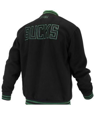 Men's and Women's Black Milwaukee Bucks Logo Man Shadow Collection Full-Snap Varsity Jacket