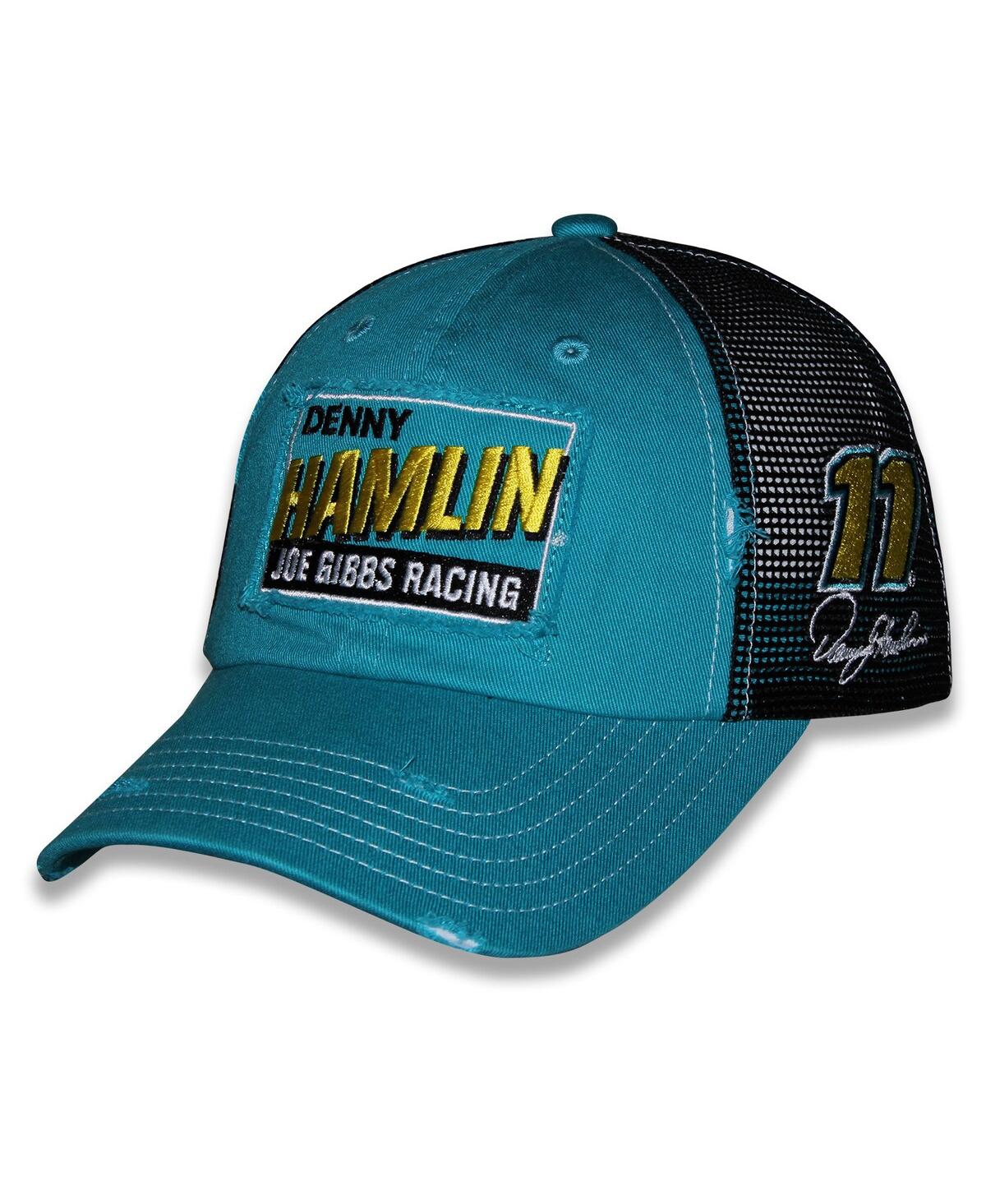 Men's and Women's Teal Denny Hamlin Vintage Patch Trucker Adjustable Hat - Teal